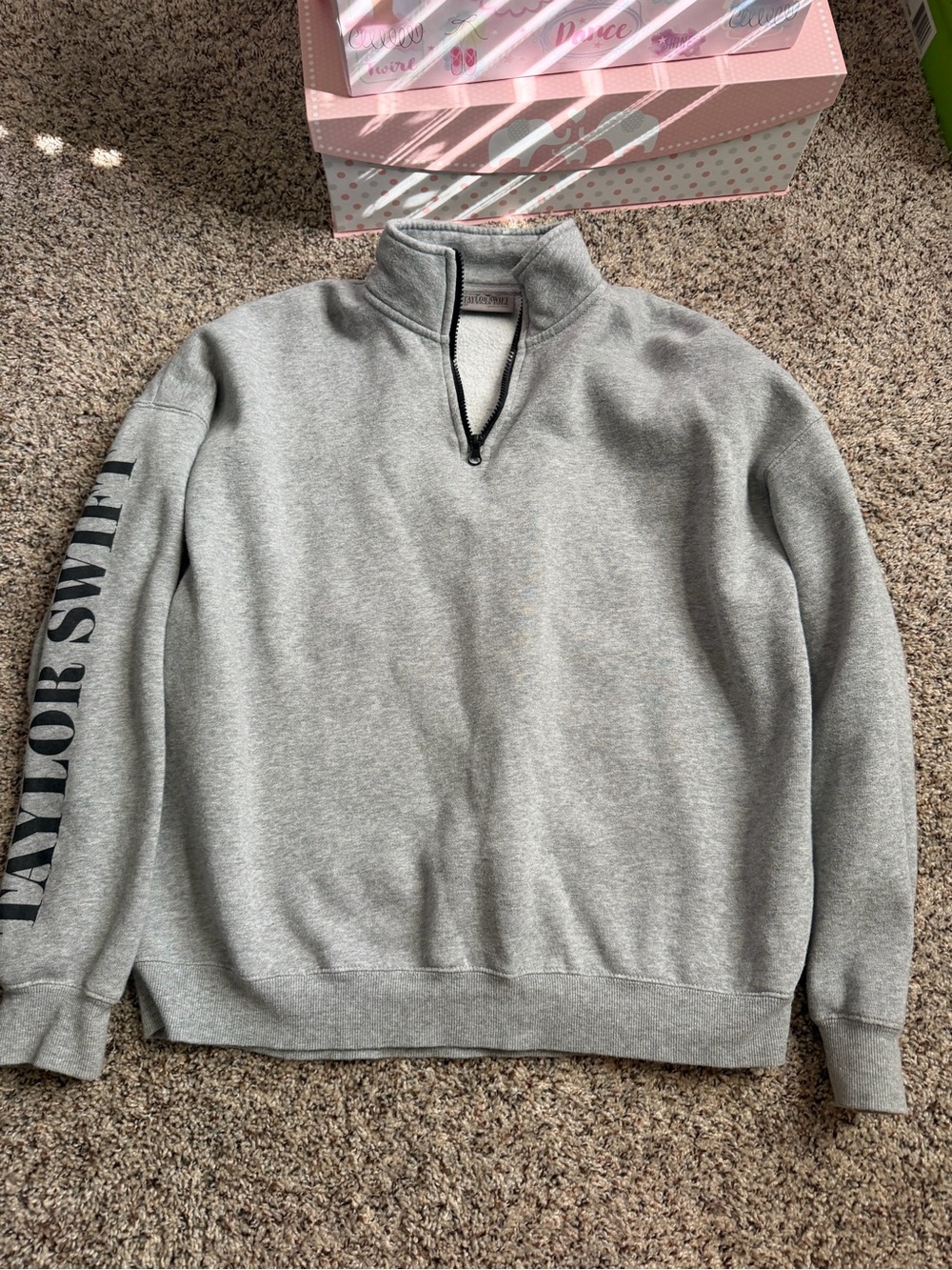 Taylor Swift Men's Light Gray Half-Zip Pullover with Sleeve Logo